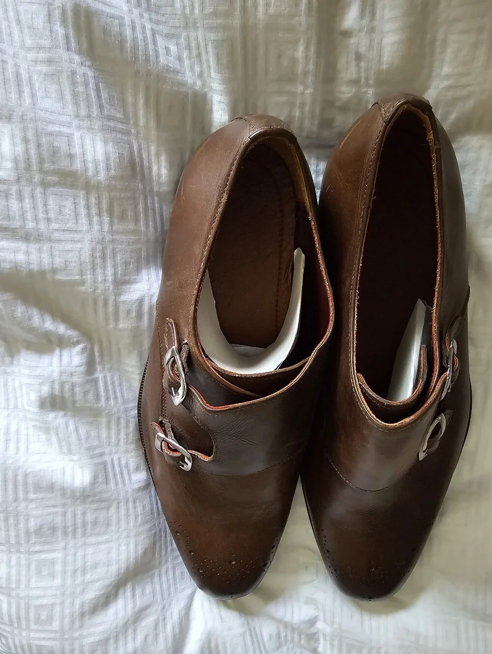 Handmade Men's Double Monk Strap Dress Shoes in Brown Leather
